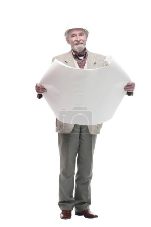 Photo for In full growth. male architect with drawings. isolated on a white background. - Royalty Free Image