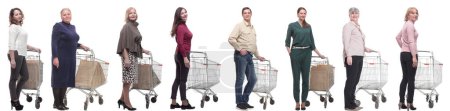 Photo for Group of people with cart isolated on white background - Royalty Free Image