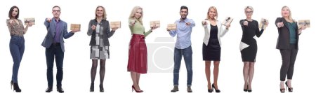 Téléchargez les photos : Group of happy people with gifts in their hands isolated on white background - en image libre de droit