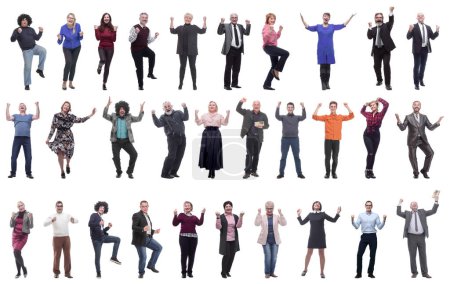 Foto de Collage de personas alegre lleno de energía aislado sobre fondo blanco - Imagen libre de derechos