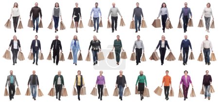 Foto de Collage concepto shoppers cola aislada sobre fondo blanco - Imagen libre de derechos