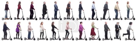 Photo for Group of successful people on scooter isolated on white background - Royalty Free Image