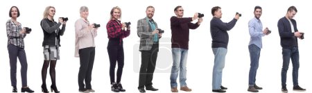 Foto de Collage de grupo de fotógrafos en perfil aislado sobre fondo blanco - Imagen libre de derechos