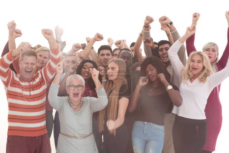 Photo for Close up. group of happy people standing with their hands up . - Royalty Free Image