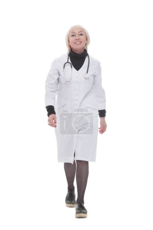 full-length. qualified female medical doctor. isolated on a white background.