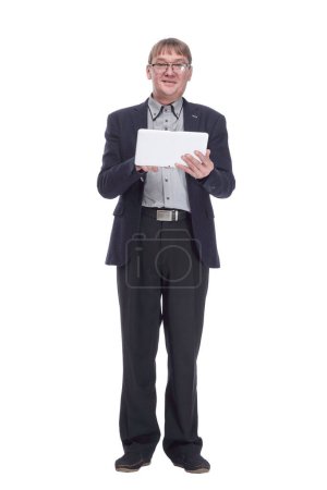 Photo for In full growth. happy business man with a digital tablet . isolated on a white background. - Royalty Free Image