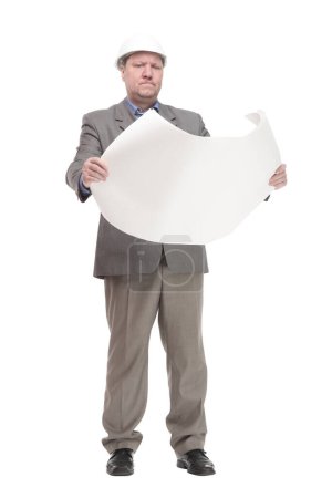 Foto de Hombre de negocios con un plan para un nuevo proyecto. aislado sobre un fondo blanco - Imagen libre de derechos
