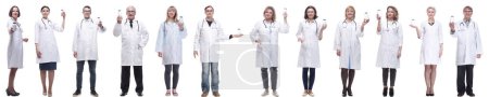Photo for Group of doctors holding jar isolated on white background - Royalty Free Image