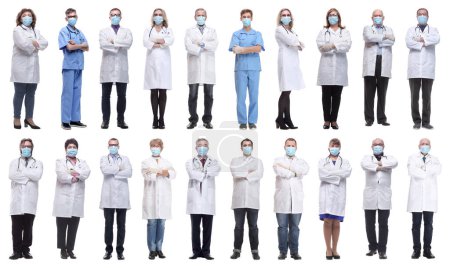 groupe de médecins en masque isolé sur fond blanc