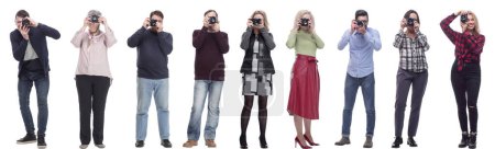 Foto de Muchos fotógrafos paparazzi Double Twelve Group con cámaras aisladas en collage blanco - Imagen libre de derechos