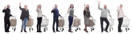 Téléchargez les photos : Groupe de personnes avec accueil trolley isolé sur fond blanc - en image libre de droit