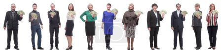 Foto de Grupo de personas exitosas sosteniendo dinero en mano aislado sobre fondo blanco - Imagen libre de derechos