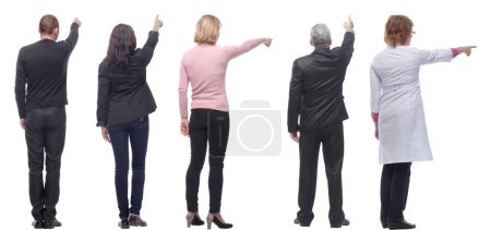 Photo for Group of business people showing thumbs up with their backs isolated on white background - Royalty Free Image