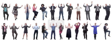 Téléchargez les photos : Collage of people joyful energetic full length isolated on white background - en image libre de droit