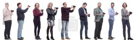 Foto de Collage de grupo de fotógrafos en perfil aislado sobre fondo blanco - Imagen libre de derechos