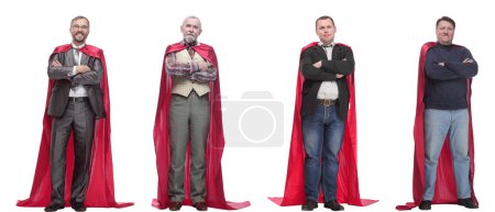 Photo for Group of people in red raincoat isolated on white background - Royalty Free Image