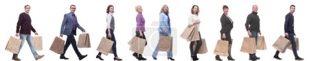 Téléchargez les photos : Collage concept shoppers queuing isolated on white background - en image libre de droit