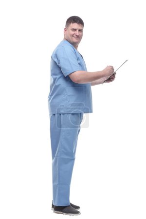 male doctor with a clipboard . isolated on a white background.