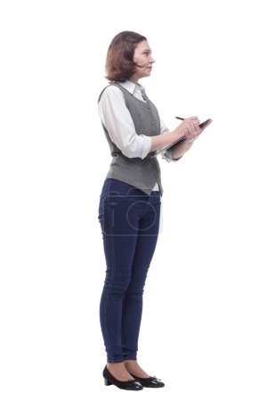Photo for Attractive mature woman with clipboard. isolated on a white background. - Royalty Free Image