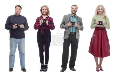 Photo for Collage of professional photographers in full length isolated on white background - Royalty Free Image