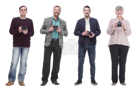 Photo for Collage of professional photographers in full length isolated on white background - Royalty Free Image