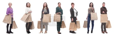Téléchargez les photos : Collage concept shoppers queuing isolated on white background - en image libre de droit