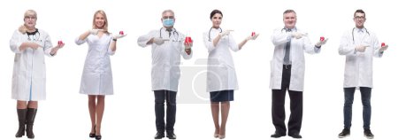 Photo for Laboratory assistant holding a flask with liquid isolated on white background - Royalty Free Image
