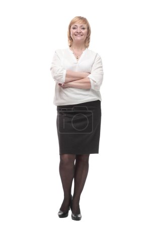 Téléchargez les photos : Femme d'affaires mature en chemisier blanc et jupe noire. isolé sur un fond blanc. - en image libre de droit