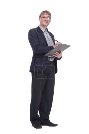 Photo for In full growth.senior business man with clipboard. isolated on a white background. - Royalty Free Image