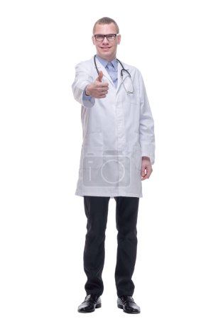 Photo for Casual portrait of handsome male surgeon with stethoscope around his neck looking at camera - Royalty Free Image