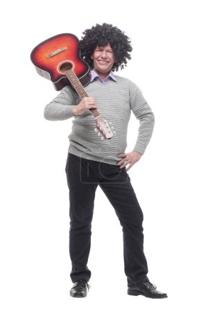 Photo for In full growth. cheerful man with a guitar. isolated on a white background. - Royalty Free Image