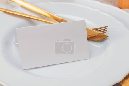 Photo for Empty place card on the white place close-up, mock-up - Royalty Free Image