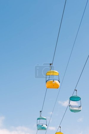 Photo for Bright colored cable car cabin over the blue sky, Santa Cruz, California - Royalty Free Image