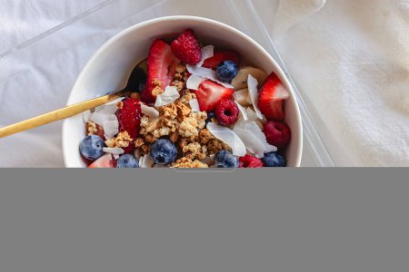 Photo for Delicious yogurt with granola and berries, healthy breakfast bowl - Royalty Free Image