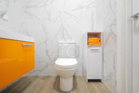 Photo for Toilet bowl in a home toilet room interior - Royalty Free Image