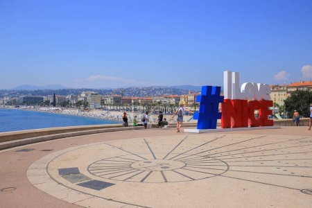 Photo for Nice, France - 24 July, 2019: Sundial and I love Nice on the square - Royalty Free Image