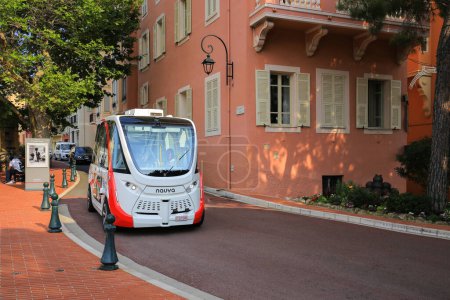 Photo for Monaco - 23 July, 2019: Autonomous electric shuttles driverless bus Navya on the street of Monaco - Royalty Free Image