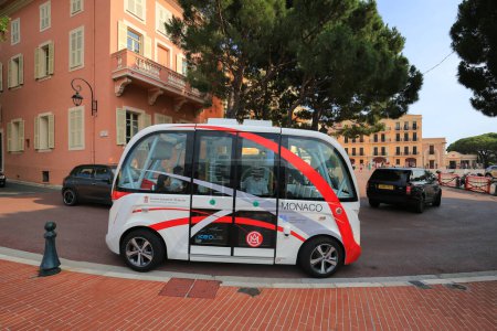 Photo for Monaco - 23 July, 2019: Autonomous electric shuttles driverless bus Navya on the street of Monaco - Royalty Free Image