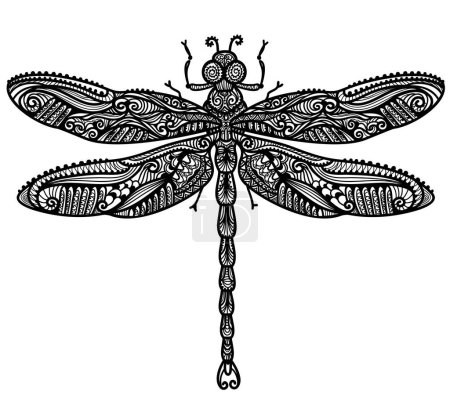 Ilustración de Dragonfly printable vector illustration in black white graphic illustration isolated on white background for print or design - Imagen libre de derechos