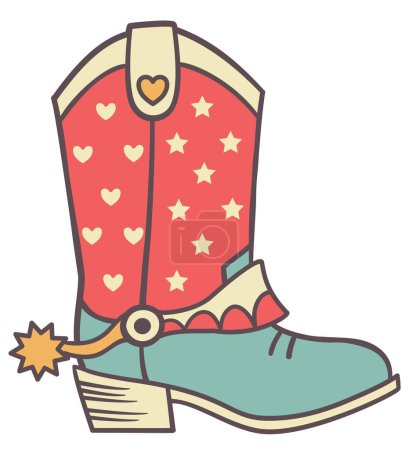 Ilustración de Cowboy boots for little boy or girl vector illustration. Little cowboy boot illustration for birthday party printable isolated on white background. - Imagen libre de derechos