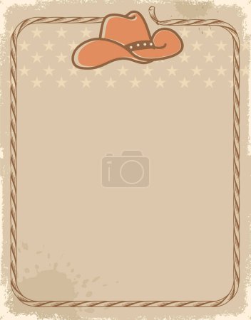 Ilustración de Cartel vintage de vaquero con sombrero de vaquero y marco de cuerda. Fondo de ilustración occidental vectorial para texto o diseño. - Imagen libre de derechos