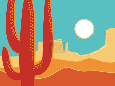 Téléchargez les photos : Fond d'affiche vintage désert américain. Illustration vectorielle du paysage désertique sur une vieille texture de papier avec cactus et soleil. Arizona affiche montagne design pour le texte - en image libre de droit