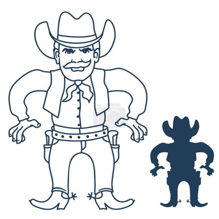Téléchargez les photos : Cowboy tenant pistolets vecteur de couleurs isolé sur blanc. Wild west gunslinger en bottes de cow-boy et illustration de chapeau avec des armes dessin à la main design de style. - en image libre de droit