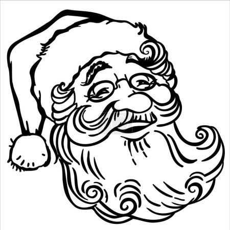 Téléchargez les photos : Santa Claus visage illustration vectorielle de Noël isolé sur blanc pour le design. Silhouette de tête de Père Noël souriante sur fond blanc. - en image libre de droit