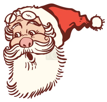 Téléchargez les photos : Père Noël surpris vecteur couleurs de Noël illustration isolée sur blanc. Illustration de Noël de Noël rétro choquée du Père Noël - en image libre de droit
