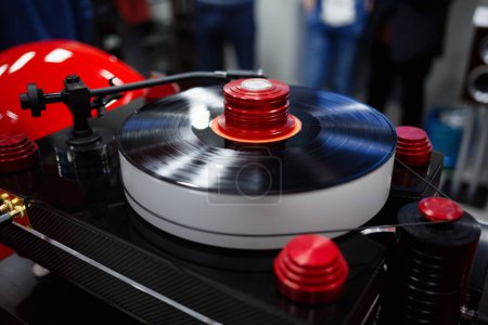 Photo for Hi fi turntable playing record with music. Audiophile turn table player for music lover. Listen to classic music in high fidelity with turntables - Royalty Free Image
