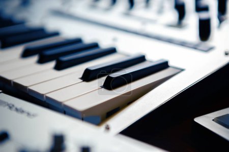 Photo for Electronic synthesizer piano keyboard in sound recording studio - Royalty Free Image