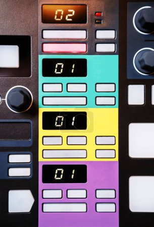 Photo for Drum machine panel in flat lay. Professinal audio production device for composer - Royalty Free Image