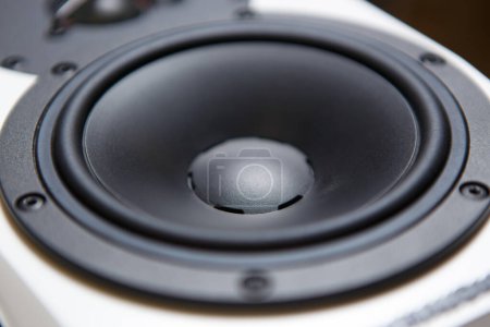 Foto de Hi fi speaker for sound recording studio. Professional loudspeaker box in close up - Imagen libre de derechos