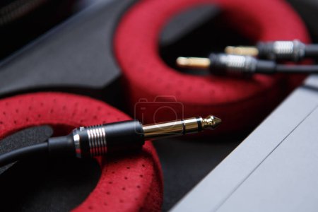 Photo for Jack cable for hi fi headphones. High fidelity audio wire with 6.3 mm connector - Royalty Free Image